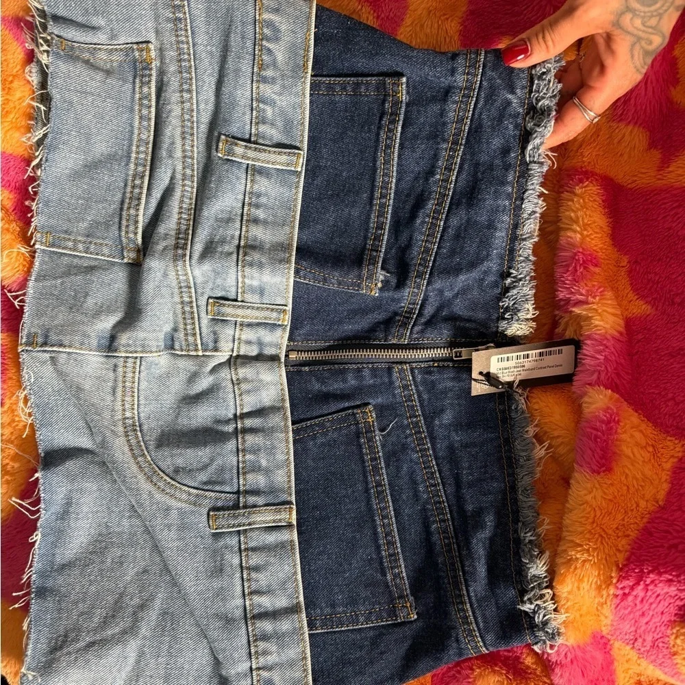 PrettyLittleThing Contrast Denim Mini Skirt
